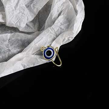 COLORFUL BLING 3Pcs Evil Eye Nose Ring, Non Piercing Nose Clip on, Fake Piercings Nose Ring for Women Men, Turkish Eye Protection Luck Gold Plated Nose Cuff, Summer Body Jewelry-gold