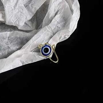 COLORFUL BLING 3Pcs Evil Eye Nose Ring, Non Piercing Nose Clip on, Fake Piercings Nose Ring for Women Men, Turkish Eye Protection Luck Gold Plated Nose Cuff, Summer Body Jewelry-gold