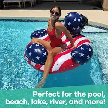 GAME 51418-BB Derby Duck Stars & Stripes, Large, Holds Up to 250 Pounds Pool Float, Multi