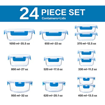 M MCIRCO 24-Piece Glass Food Storage with Snap Lids