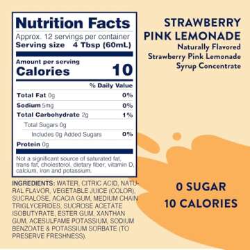 Jordan's Skinny Mixes Sugar Free Syrup, Strawberry Lemonade Flavor, Flavored Water Enhancer, Drink Mix for Ice Tea, Lemonade & More, Zero Calorie Flavoring, Keto Friendly, 25.4 Fl Oz, 1 Pack