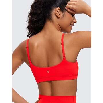 CRZ YOGA Womens Butterluxe Adjustable Spaghetti Strap Sports Bra - Scoop Neck Wireless Padded Yoga Workout Crop Top Dark Red Small