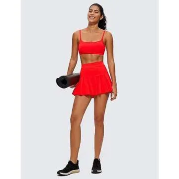 CRZ YOGA Womens Butterluxe Adjustable Spaghetti Strap Sports Bra - Scoop Neck Wireless Padded Yoga Workout Crop Top Dark Red Small