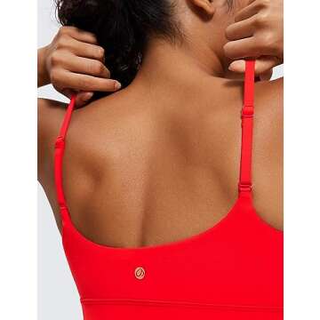 CRZ YOGA Womens Butterluxe Adjustable Spaghetti Strap Sports Bra - Scoop Neck Wireless Padded Yoga Workout Crop Top Dark Red Small