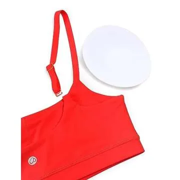 CRZ YOGA Womens Butterluxe Adjustable Spaghetti Strap Sports Bra - Scoop Neck Wireless Padded Yoga Workout Crop Top Dark Red Small