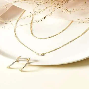 PAVOI 14K Gold Plated Layered Baguette Pendant Necklace | Layering Necklaces for Women | Dainty Minimalist Design Pendant (Yellow Plated)