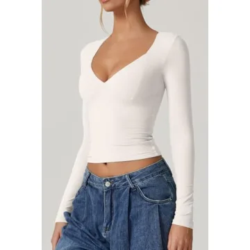 Stylish QINSEN V Neck Crop Top for Women Outfit