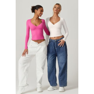 Stylish QINSEN V Neck Crop Top for Women Outfit