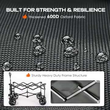 Navatiee Big Wheels Collapsible Wagon Cart Foldable, Heavy Duty Beach Wagon with Silent All-Terrain Wheels, Folding Utility Grocery Cart with Side Pocket and Brakes for Camping Garden Sports, Gray