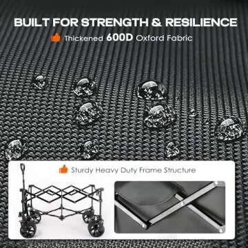 Navatiee Big Wheels Collapsible Wagon Cart Foldable, Heavy Duty Beach Wagon with Silent All-Terrain Wheels, Folding Utility Grocery Cart with Side Pocket and Brakes for Camping Garden Sports, Gray