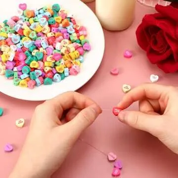 SEPGLITTER Valentine's Day Polymer Clay Beads, 300pcs Sweet Love Heart Candy Clay Beads for Valentine's Day Making DIY Accessories Craft Party Supplies