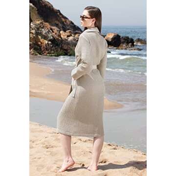 SEYANTE Women’s Luxury Waffle Shawl Collar, Hooded Robe w Piping – Lightweight, Long, Ultra Soft Spa Sleepwear Bathrobe (XX-Large, Beige)