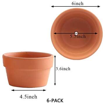 Yishang 6 Inch Terracotta Shallow Planters,Ceramic Flower Clay Plant Pots with Drainage Hole,Unglaze...