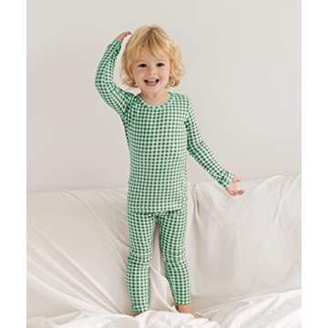 AVAUMA Baby Boys Girls Pajama Set 6M-7T Kids Cute Toddler Snug fit Pattern Design Pjs Cotton Sleepwear (Check.Green.M)