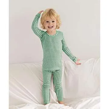 AVAUMA Baby Boys Girls Pajama Set 6M-7T Kids Cute Toddler Snug fit Pattern Design Pjs Cotton Sleepwear (Check.Green.M)