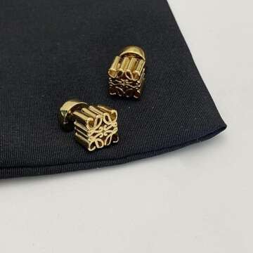 DIAMANTIO Gold Stud Earrings 18K Gold Plated Square Cubic Hole Hollow Textured Elegant for Prom Women Hypoallergenic