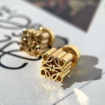 DIAMANTIO Gold Stud Earrings 18K Gold Plated Square Cubic Hole Hollow Textured Elegant for Prom Women Hypoallergenic