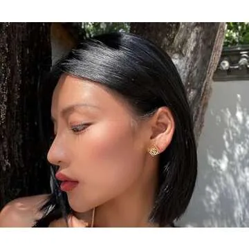 DIAMANTIO Gold Stud Earrings 18K Gold Plated Square Cubic Hole Hollow Textured Elegant for Prom Women Hypoallergenic