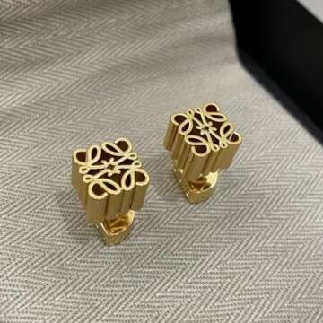 DIAMANTIO Gold Stud Earrings 18K Gold Plated Square Cubic Hole Hollow Textured Elegant for Prom Women Hypoallergenic