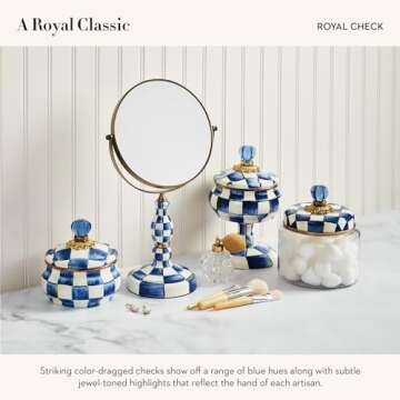 MACKENZIE-CHILDS Royal Check Kitchen Canister, Decorative Blue-and-White Glass Storage Jar with Lid, Small