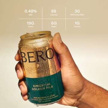 BERO Kingston Golden Pils Non-Alcoholic Beer, 6-Pack Lager-Style Craft Brew, NA Beer by Tom Holland, Golden Taste, Alcohol Alternative Beverages, Drink for Any Occasion