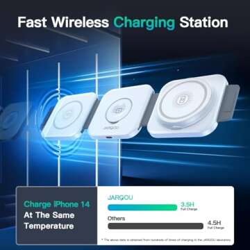 JARGOU 3 in 1 Magnetic Wireless Charger, Fast Charging Station for iPhone 16/15/14/13/12 Series, Travel Charger for Multiple Devices for AirPods 4/3/2/Pro, Charging Stand for Apple Watch S10 Series