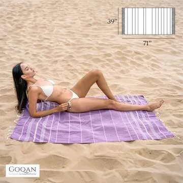GOQAN Turkish Beach Towel Oversized 39x71 | Thin, Lightweight, 100% Cotton and Sand Free Towel is Suitable for Beach, Bathroom, Pool, Travel & Swim | Odor Free Thx to Quick Dry Property - Dark Lilac