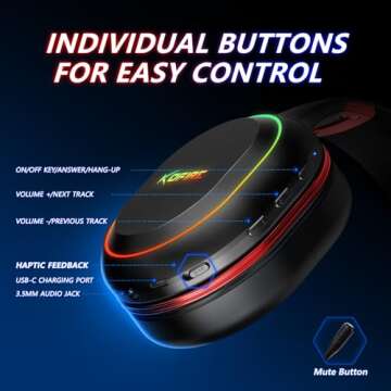 KOFIRE 2.4GHz/Wireless Gaming Headset, Bluetooth Gaming Headset for Nintendo Switch, PC, PS5, PS4, Vibration Feedback Over Ear Headphones with Noise Cancelling Mic, LED Light - Black