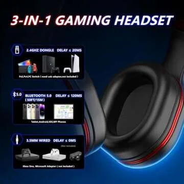 KOFIRE 2.4GHz/Wireless Gaming Headset, Bluetooth Gaming Headset for Nintendo Switch, PC, PS5, PS4, Vibration Feedback Over Ear Headphones with Noise Cancelling Mic, LED Light - Black