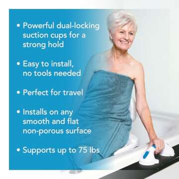 Carex Suction Shower Grab Bar – 16” Ultra Grip Shower Handle - Dual Locking Grab Bars for Bathtubs and Showers – Seniors, Disabled, Handicap, Elderly Assistance Product