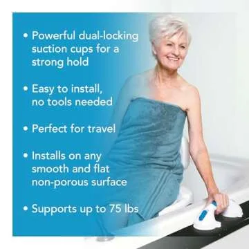 Carex Suction Shower Grab Bar – 16” Ultra Grip Shower Handle - Dual Locking Grab Bars for Bathtubs and Showers – Seniors, Disabled, Handicap, Elderly Assistance Product