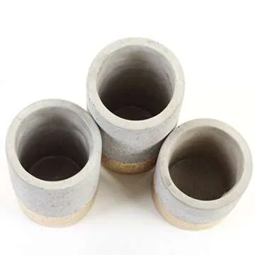 Koyal Wholesale Concrete Effect Cylinder Vase Centerpiece Set of 3 for Concrete Wedding Centerpieces, Concrete Wedding Decorations, Cement Desk Accessories (3, 4", 5", 6")