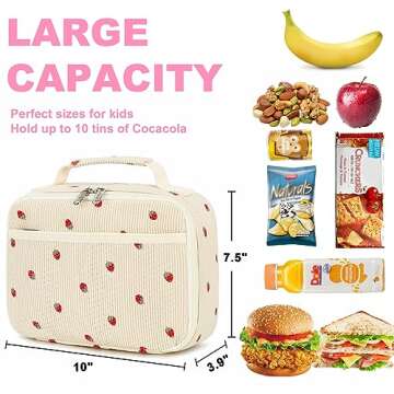 Bluboon Strawberry Beige Insulated Lunch Bag - Stylish & Durable