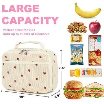 Bluboon Strawberry Beige Insulated Lunch Bag - Stylish & Durable