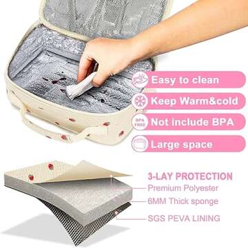 Bluboon Strawberry Beige Insulated Lunch Bag - Stylish & Durable