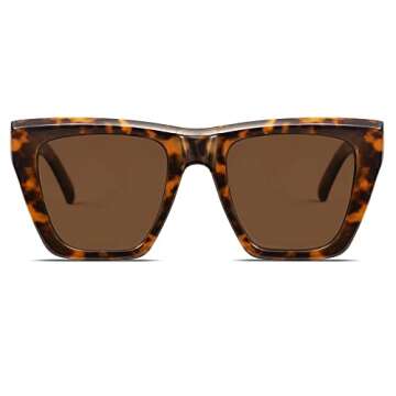 SOJOS Fashion Oversized Square Polarized Sunglasses for Women Trendy UV Protection Lens Womens Sunnies SJ2179, Dark Tortoise Frame/Brown Lens