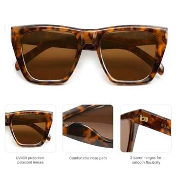 SOJOS Fashion Oversized Square Polarized Sunglasses for Women Trendy UV Protection Lens Womens Sunnies SJ2179, Dark Tortoise Frame/Brown Lens