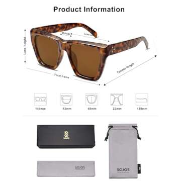 SOJOS Fashion Oversized Square Polarized Sunglasses for Women Trendy UV Protection Lens Womens Sunnies SJ2179, Dark Tortoise Frame/Brown Lens