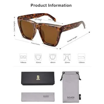 SOJOS Fashion Oversized Square Polarized Sunglasses for Women Trendy UV Protection Lens Womens Sunnies SJ2179, Dark Tortoise Frame/Brown Lens