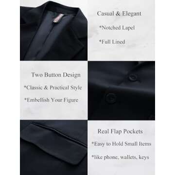 Mens Sport Coat and Blazer Two Buttons Navy Blue Business Blazer Suit Jacket with Pockets Navy Blue XXL