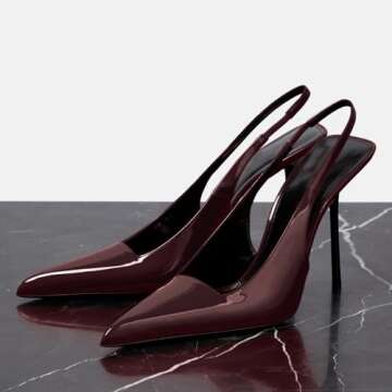 Riekhany Slingback Stiletto Heels for Women Pointed Toe Slip On Patent Leather Pumps Backless Stretch Strap Dress High Heels Cherry Red