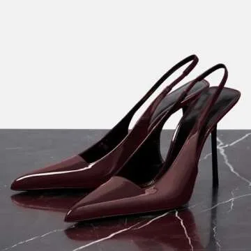 Riekhany Slingback Stiletto Heels for Women Pointed Toe Slip On Patent Leather Pumps Backless Stretch Strap Dress High Heels Cherry Red