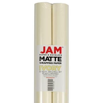 Elegant JAM Paper Ivory Matte Wrapping Paper - 2 Rolls 50 Sq Ft