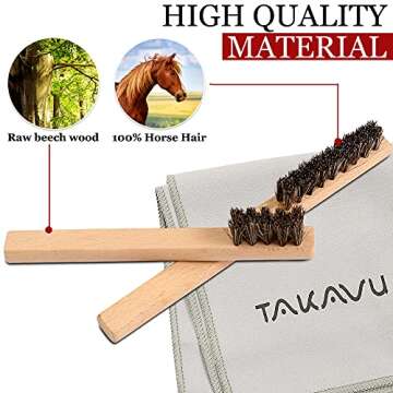 Horsehair Detail Brush Set 2pcs Silver Cleaning Brushes & Polish Cloth Perfect for Detailing, Polish...