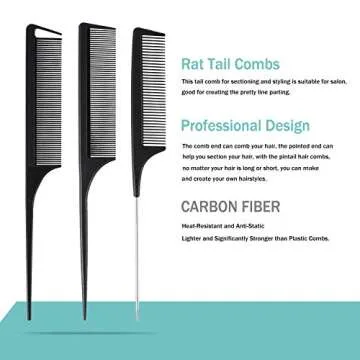 6 Piece Carbon Fiber Hair Combs Set for All Hair Types