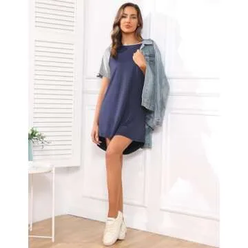 Ekouaer Womens, Nightgown Nightshirt, Short Sleeve, Raglan Sleepshirt, Boyfriend Style Sleepwear, 1-light Grey, XX-Large