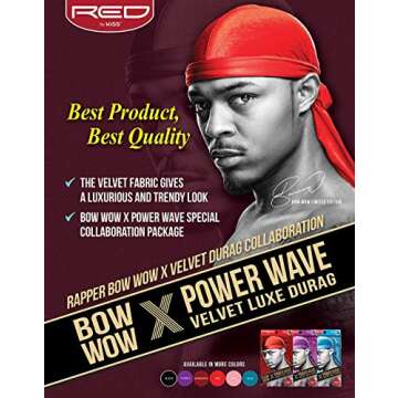 KISS RED Bow Wow Power Wave Velvet Luxe Durag (Pink)