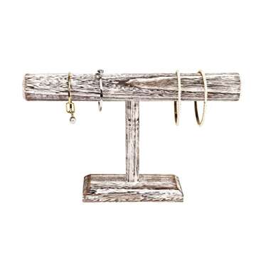 Ikee Design Wooden Bracelet Bangle Scrunch Display Stand, Wood Jewelry Storage Holder for Store Display, Showcase Display and Home Decor, Antique White Color, 12 W x 7 H in