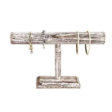 Ikee Design Wooden Bracelet Bangle Scrunch Display Stand, Wood Jewelry Storage Holder for Store Display, Showcase Display and Home Decor, Antique White Color, 12 W x 7 H in