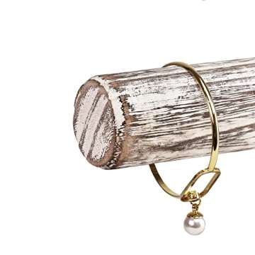Ikee Design Wooden Bracelet Bangle Scrunch Display Stand, Wood Jewelry Storage Holder for Store Display, Showcase Display and Home Decor, Antique White Color, 12 W x 7 H in